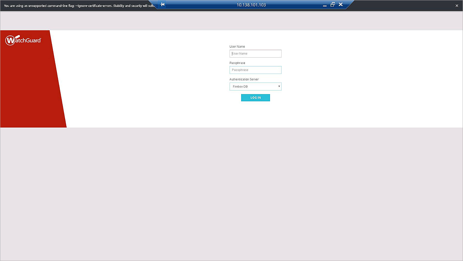 Screen shot of the Web UI login